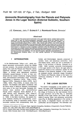 Ammonite Biostratigraphy from the Planula and Platynota Zones in the Lugar Section (External Subbetic, Southern Spain)