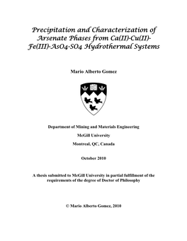 Fe(III)-Aso4-SO4 Hydrothermal Systems