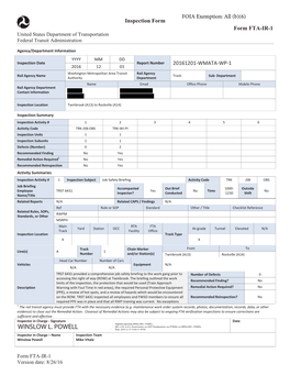 FTA WMATA Inspection Reports December 2016