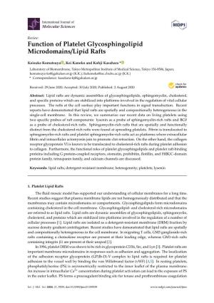 Function of Platelet Glycosphingolipid Microdomains/Lipid Rafts