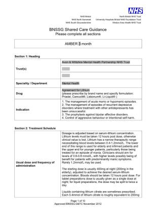 BNSSG Shared Care Guidance Please Complete All Sections