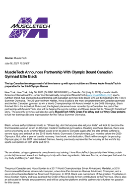 Muscletech Announces Partnership with Olympic Bound Canadian Gymnast Ellie Black