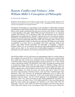 John William Miller's Conception of Philosophy by Vincent M