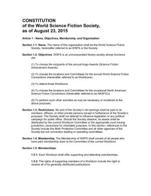 CONSTITUTION of the World Science Fiction Society, As of August 23, 2015