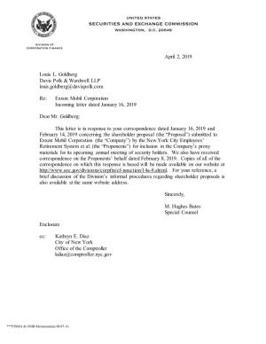 Exxon Mobil Corporation Incoming Letter Dated January 16, 2019