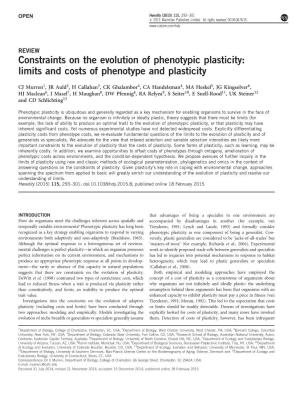 Constraints on the Evolution of Phenotypic Plasticity: Limits and Costs of Phenotype and Plasticity