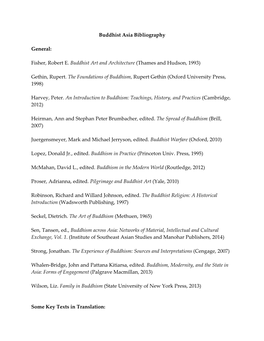 Buddhist Asia Bibliography General: Fisher, Robert E. Buddhist Art and Architecture
