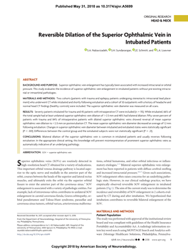 Reversible Dilation of the Superior Ophthalmic Vein in Intubated Patients