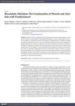 Biocatalytic Silylation: the Condensation of Phenols and Alco- Hols with Triethylsilanol