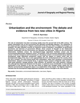Urbanization and the Environment: the Debate and Evidence from Two New Cities in Nigeria