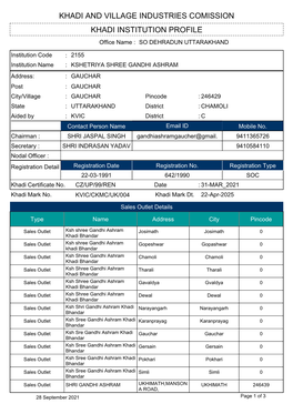 Khadi Institution Profile Khadi and Village