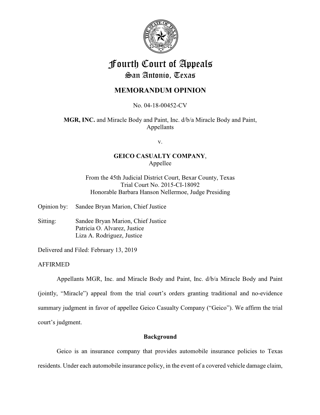Fourth Court of Appeals San Antonio, Texas