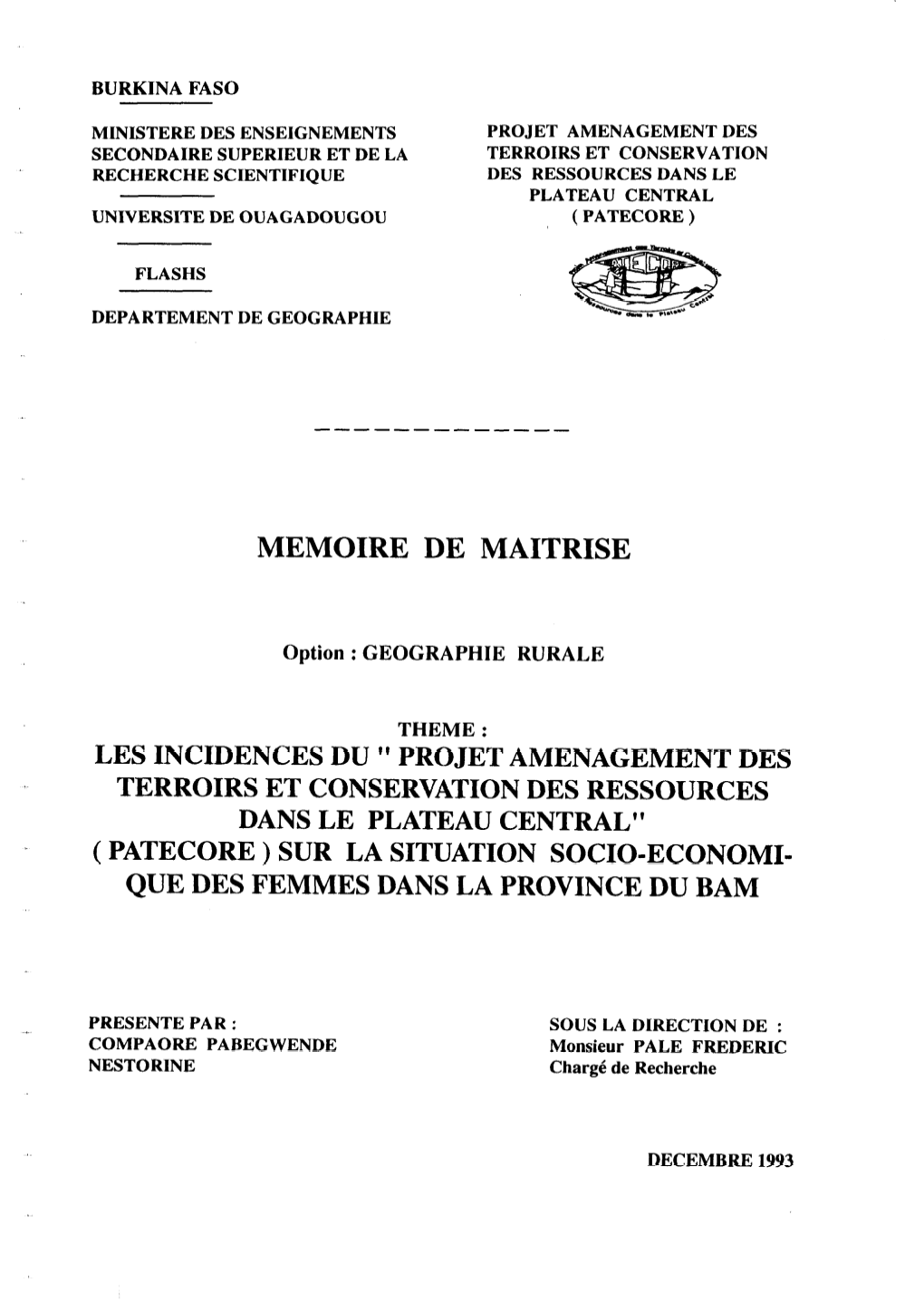 Projet Aménagement Des Terroirs Et Conservation Des Ressources Dans