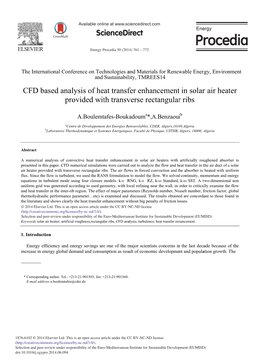 CFD Based Analysis of Heat Transfer Enhancement in Solar Air Heater