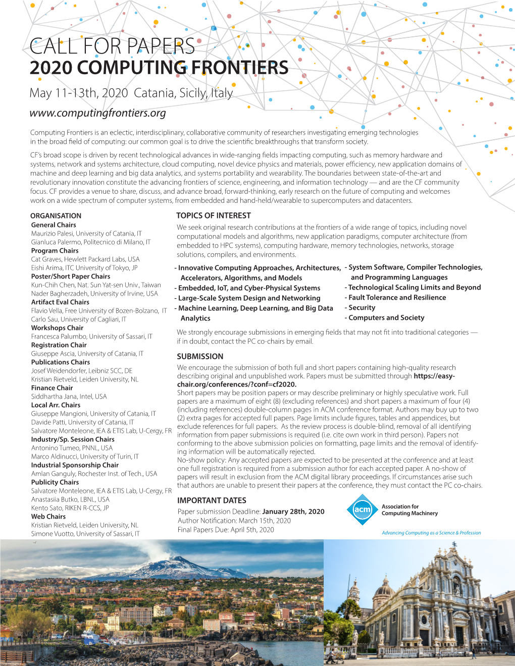 CALL for PAPERS 2020 COMPUTING FRONTIERS May 11-13Th, 2020 Catania, Sicily, Italy