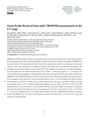 Ozone Profile Retrieval from Nadir TROPOMI Measurements in the UV