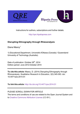 Disrupting Ethnography Through Rhizoanalysis Diana Masny1