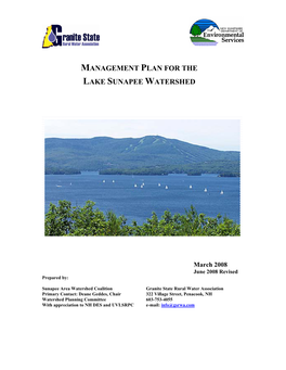Management Plan for the Lake Sunapee Watershed
