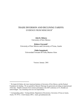 Trade Diversion and Declining Tariffs: Evidence from Mercosur1