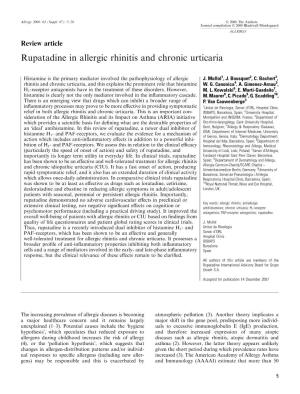 Rupatadine in Allergic Rhinitis and Chronic Urticaria