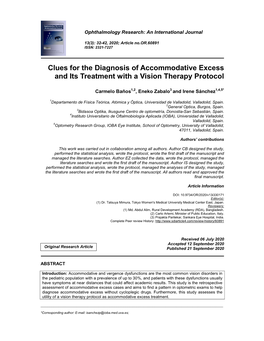 Clues for the Diagnosis of Accommodative Excess and Its Treatment with a Vision Therapy Protocol