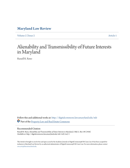 Alienability and Transmissibility of Future Interests in Maryland Russell R
