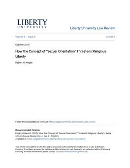 Sexual Orientation" Threatens Religious Liberty