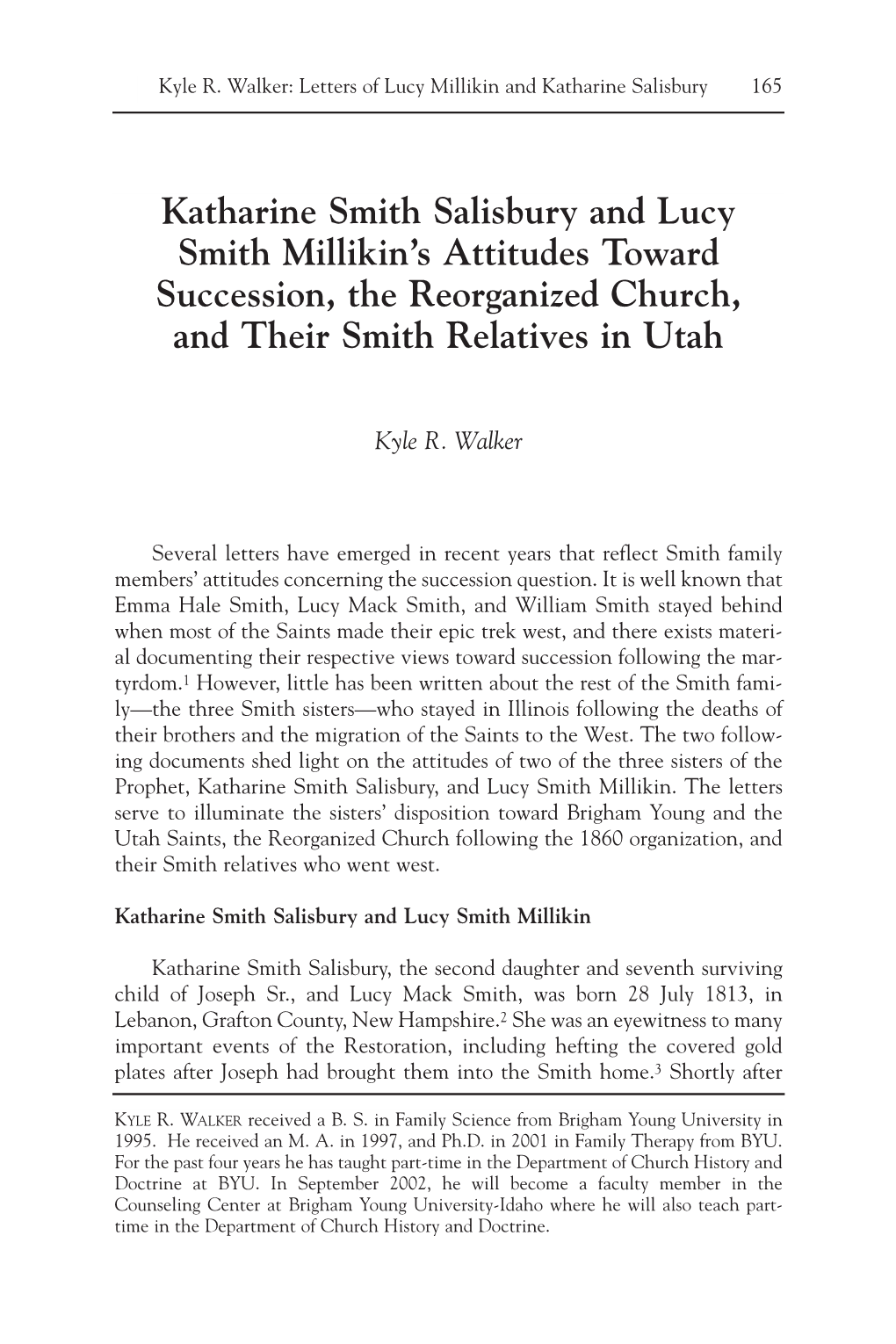 Katharine Smith Salisbury and Lucy Smith Millikin's Attitudes Toward
