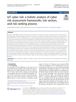 Iot Cyber Risk: a Holistic Analysis of Cyber Risk Assessment Frameworks