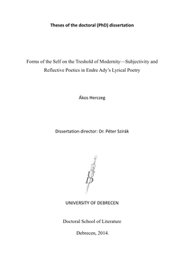 Theses of the Doctoral (Phd) Dissertation Forms of the Self on The