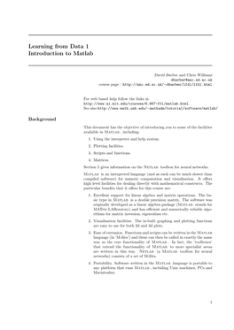 Learning from Data 1 Introduction to Matlab