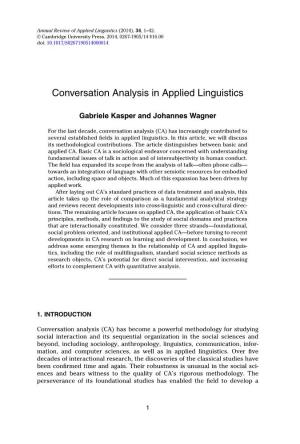 Conversation Analysis in Applied Linguistics