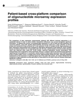 Patient-Based Cross-Platform Comparison of Oligonucleotide Microarray Expression Profiles