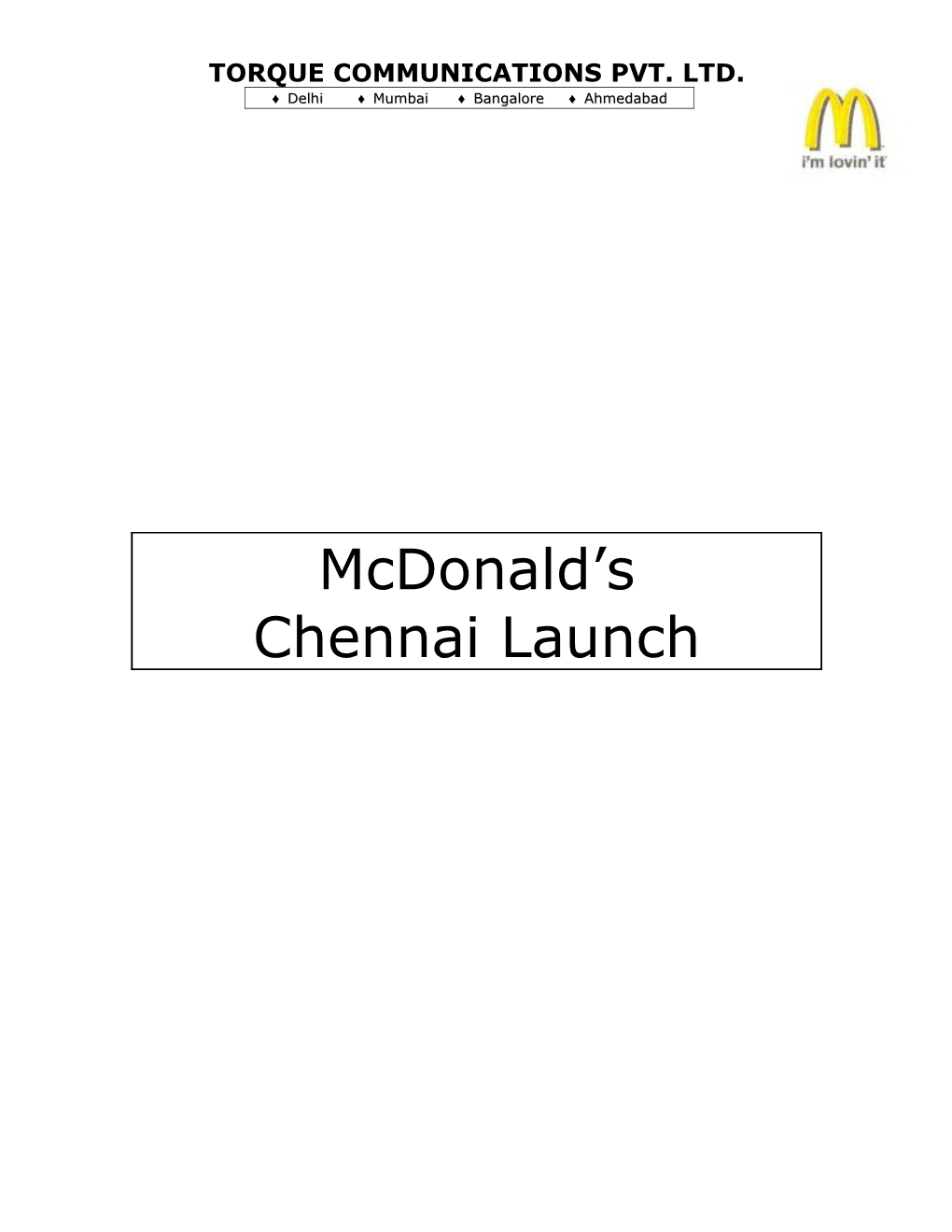 Mcdonald's Chennai Launch