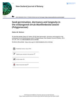 Seed Germination, Dormancy and Longevity in the Endangered Shrub Muehlenbeckia Astonii (Polygonaceae)