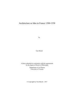 Architecture As Idea in France 1500-1550