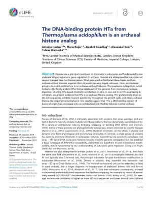 The DNA-Binding Protein Hta from Thermoplasma Acidophilum Is An