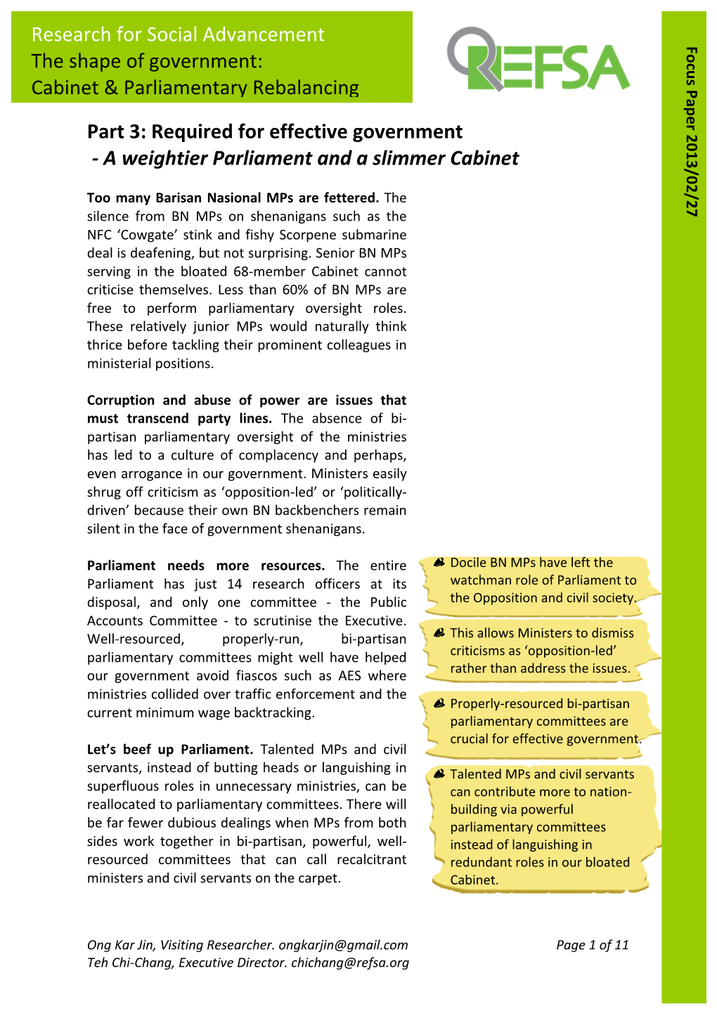 Cabinet & Parliamentary