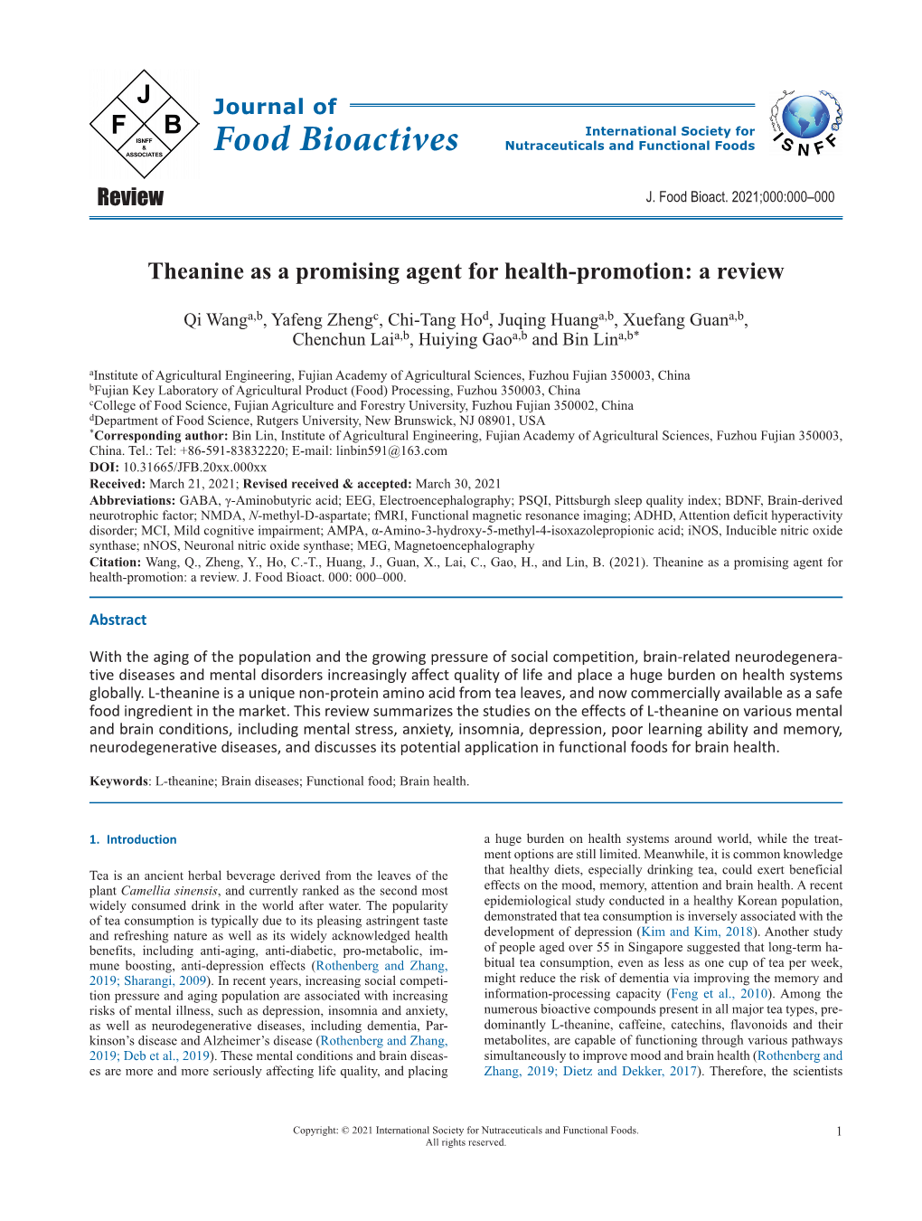 Theanine As a Promising Agent for Health-Promotion: a Review