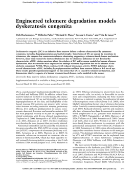 Engineered Telomere Degradation Models Dyskeratosis Congenita