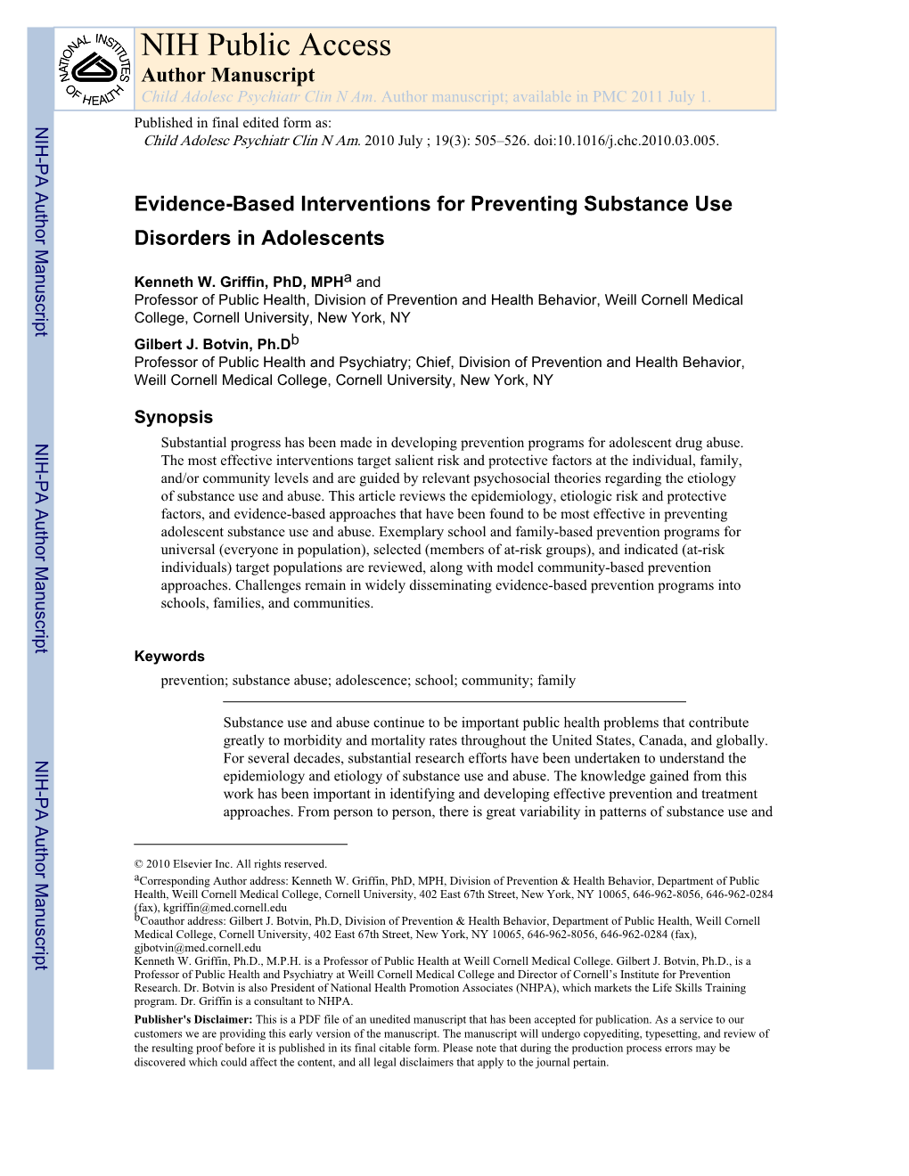 Evidence-Based Interventions for Preventing Substance Use Disorders in Adolescents