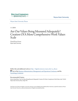 Creation of a More Comprhensive Work Values Scale Daniel Ryan Krenn Wayne State University