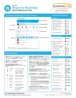 Skype for Business Quick Reference Card Free Quick References Visit Ref.Customguide.Com