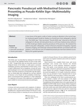 Pancreatic Pseudocyst with Mediastinal Extension Presenting As Pseudo-Kirklin Sign—Multimodality Imaging