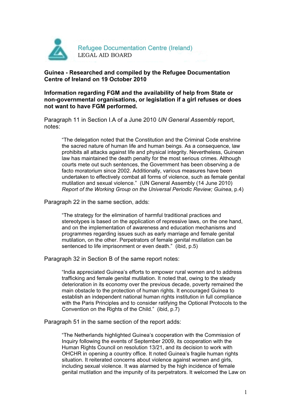 Guinea - Researched and Compiled by the Refugee Documentation Centre of Ireland on 19 October 2010