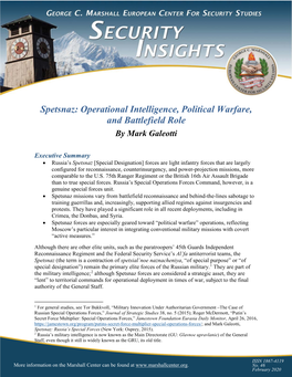 Spetsnaz: Operational Intelligence, Political Warfare, and Battlefield Role by Mark Galeotti