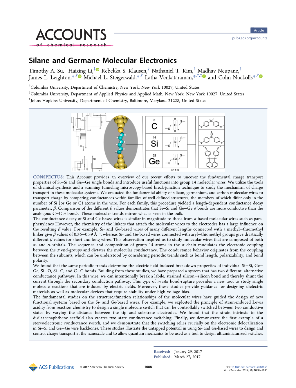 Silane and Germane Molecular Electronics † ‡ § † † Timothy A