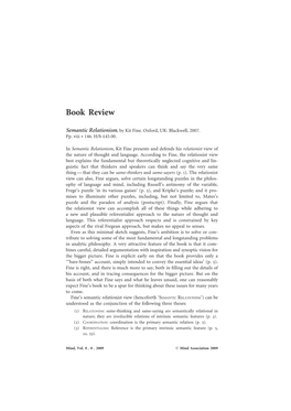 Review of Semantic Relationism, by Kit Fine