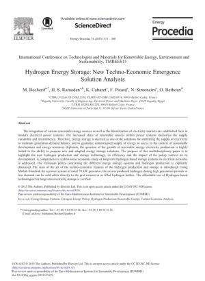 Hydrogen Energy Storage: New Techno-Economic Emergence Solution Analysis