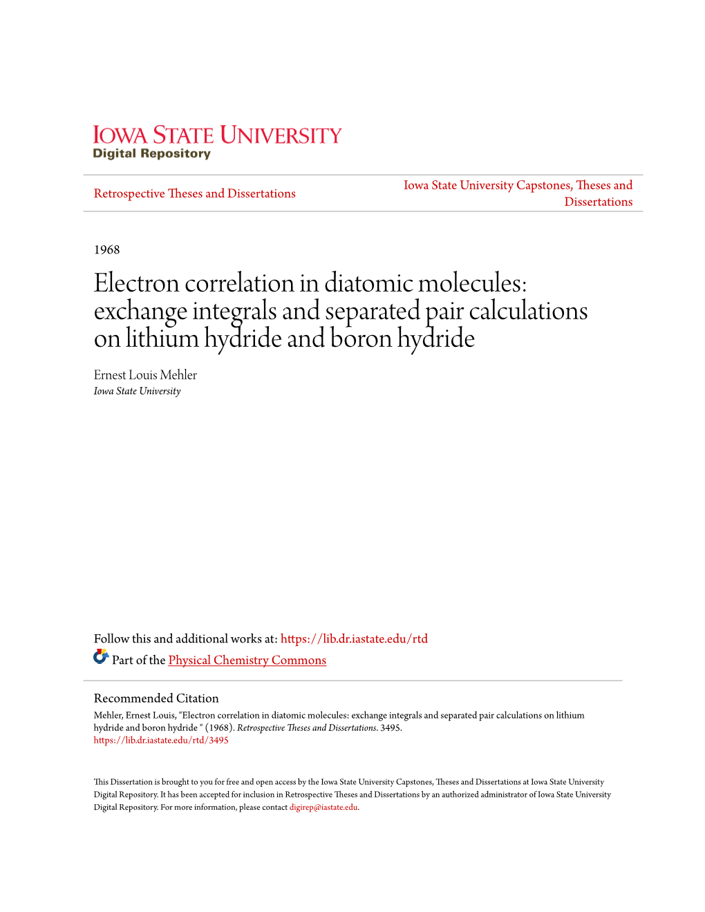 Electron Correlation in Diatomic Molecules: Exchange Integrals And